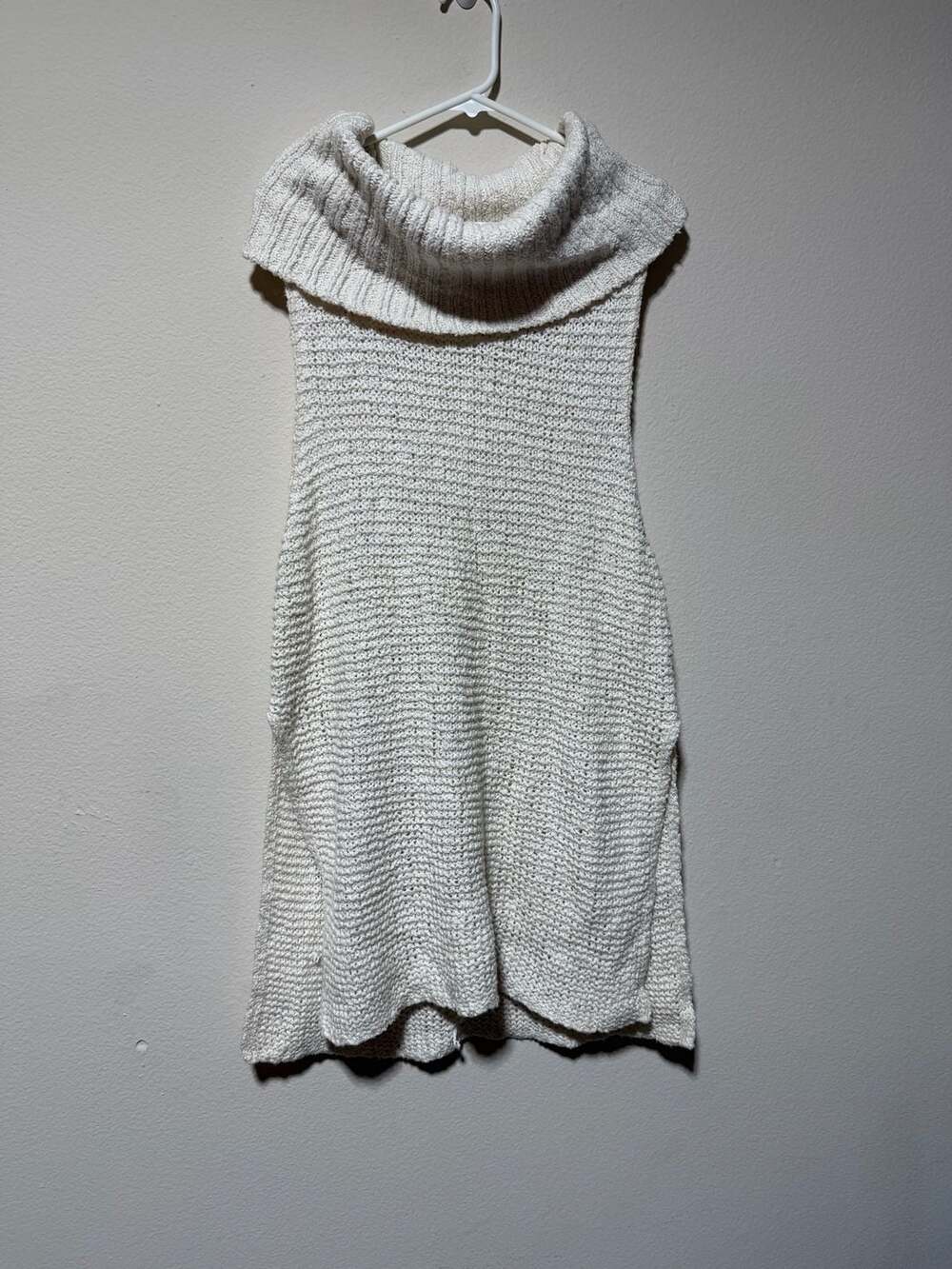 Free People Women's Hipster Knit Cowl Neck Sleeveless Tunic Sweater Dress Ivory